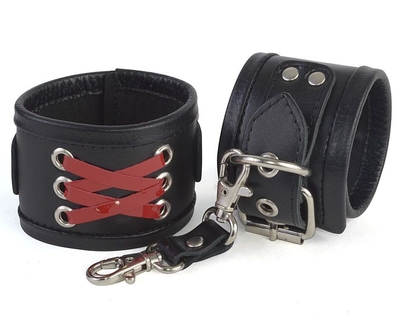Кожаные наручники с декоративной лаковой шнуровкой - фото, цены