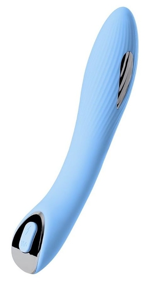 Голубой силиконовый вибратор с электростимуляцией Tesla G-point - 21 см. - фото, цены