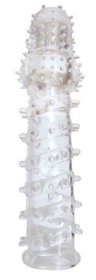 Закрытая прозрачная рельефная насадка с шипиками Crystal sleeve - 13,5 см. - фото, цены