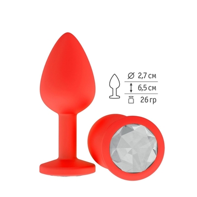 Красная анальная втулка с прозрачным кристаллом - 7,3 см. - фото, цены