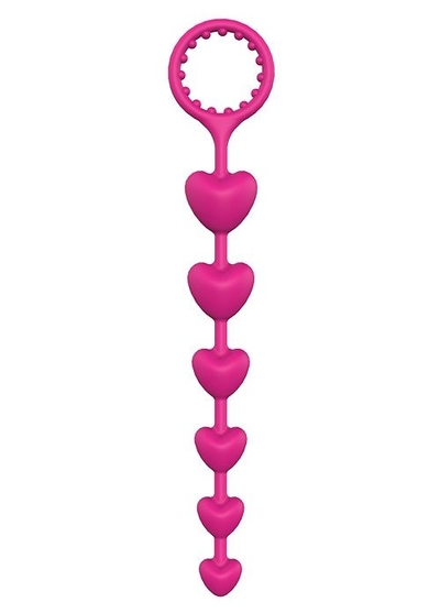Розовая анальная цепочка с шариками-сердечками Heart Beads - 23 см. - фото, цены