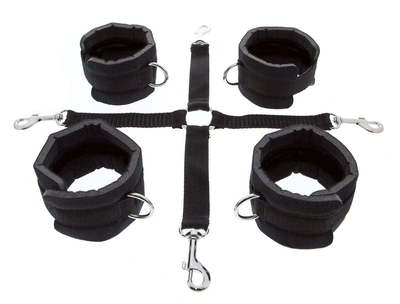 Регулируемые мягкие манжеты на запястья и лодыжки с соединительной крестовиной Hog Tie Cuff Set - фото, цены