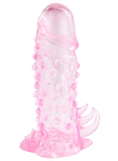 Розовая насадка на пенис с пупырышками и усиками - 13 см. - фото, цены
