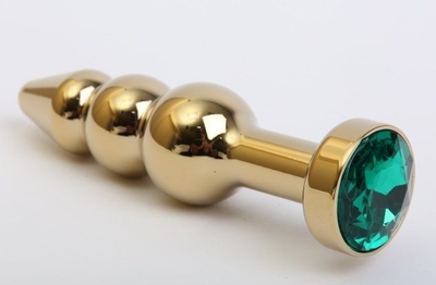 Золотистая анальная ёлочка с зеленым кристаллом - 11,2 см. - фото, цены