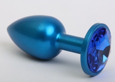 Синяя анальная пробка с синим кристаллом - 8,2 см. - фото, цены