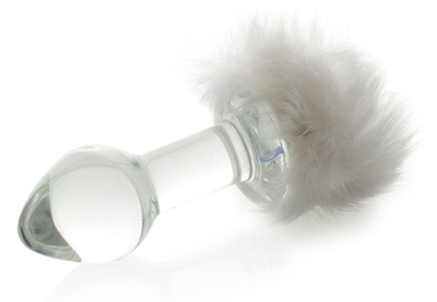 Стеклянная анальная втулка с белым хвостиком - 14 см. - фото, цены