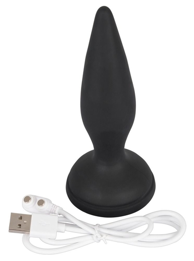 Чёрная вибропробка Vibro-Butt Plug with a Suction Cup - 13,6 см. - фото, цены