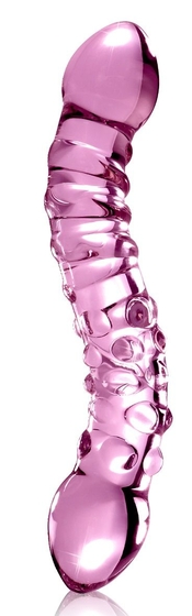 Розовый стеклянный двухголовый стимулятор Icicles №55 - 19,5 см. - фото, цены