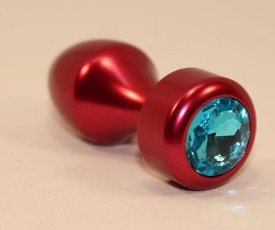Красная анальная пробка с голубым кристаллом - 7,8 см. - фото, цены