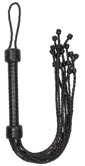 Черная многохвостая плетеная плеть Short Leather Braided Flogger - 69 см. - фото, цены