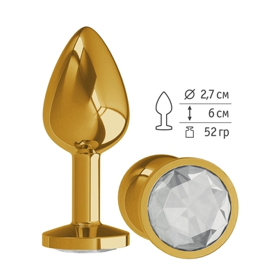 Золотистая анальная втулка с прозрачным кристаллом - 7 см. - фото, цены
