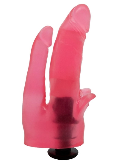 Розовая гелевая насадка с двумя стволами для страпона - 17,5 см. - фото, цены