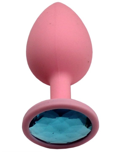 Розовая анальная пробка с голубым кристаллом - 8,4 см. - фото, цены