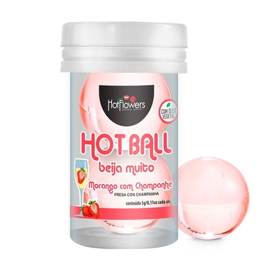 Лубрикант на масляной основе Hot Ball Beija Muito с ароматом клубники и шампанского (2 шарика по 3 гр.) - фото, цены