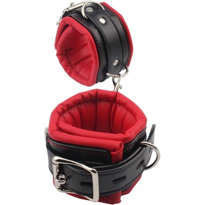 Черно-красные кожаные наручники Super Soft Hand Cuffs - фото, цены