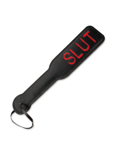 Черная шлёпалка с надписью Slut - 31,5 см. - фото, цены