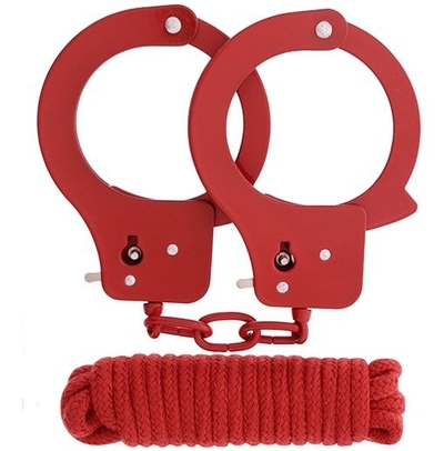 Красные наручники из листового металла в комплекте с веревкой Bondx Metal Cuffs Love Rope Set - фото, цены