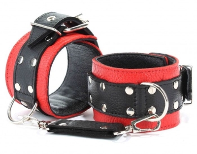 Красно-чёрные наручники из натуральной кожи - фото, цены