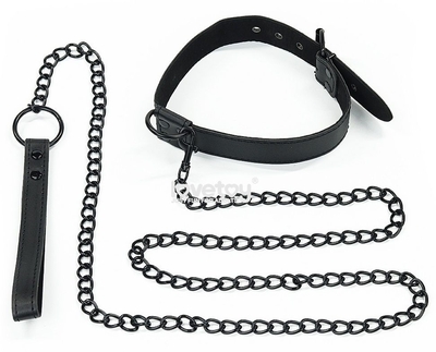 Черный ошейник Bondage Fetish Black Matt Collar With Leash с цепочкой-поводком - фото, цены