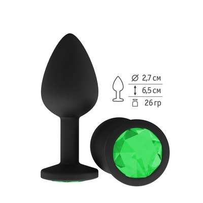 Чёрная анальная втулка с зеленым кристаллом - 7,3 см. - фото, цены