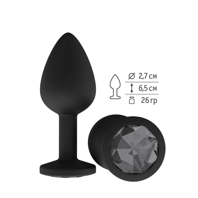 Чёрная анальная втулка с чёрным кристаллом - 7,3 см. - фото, цены