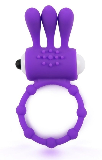 Фиолетовое эрекционное кольцо c вибропулей и усиками - фото, цены