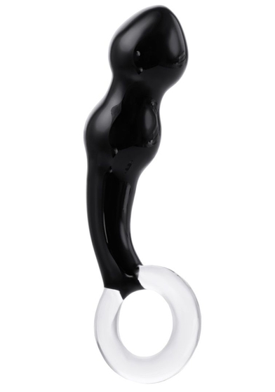 Чёрный анальный стимулятор из стекла с ручкой-кольцом - 17 см. - фото, цены