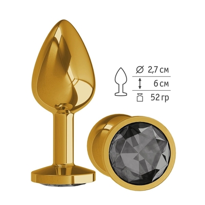 Золотистая анальная втулка с чёрным кристаллом - 7 см. - фото, цены