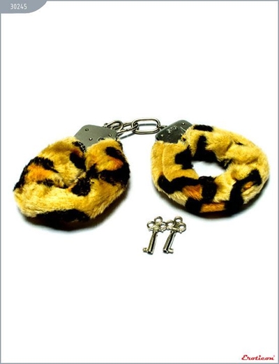 Металлические наручники с мехом тигровой расцветки - фото, цены