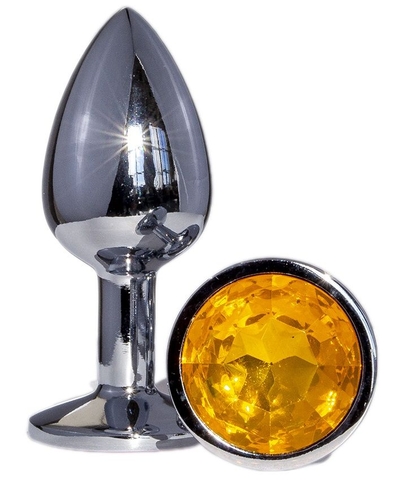 Металлическая анальная втулка с желтым кристаллом - 7,2 см. - фото, цены