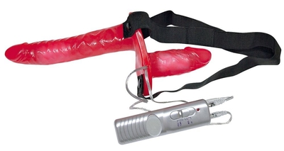 Красный женский страпон с вагинальной пробкой Bad Kitty - 18 см. - фото, цены