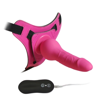Розовый страпон 10 Mode Vibrations 6.3 Harness Silicone Dildo - 15,5 см. - фото, цены