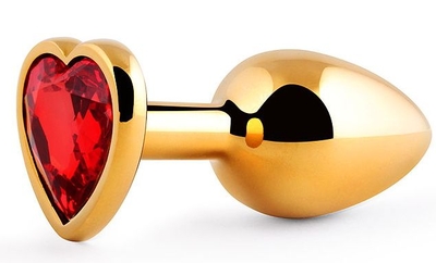 Золотистая анальная пробка с красным стразом-сердечком - 8 см. - фото, цены
