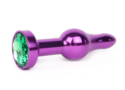 Удлиненная шарикообразная фиолетовая анальная втулка с зеленым кристаллом - 10,3 см. - фото, цены