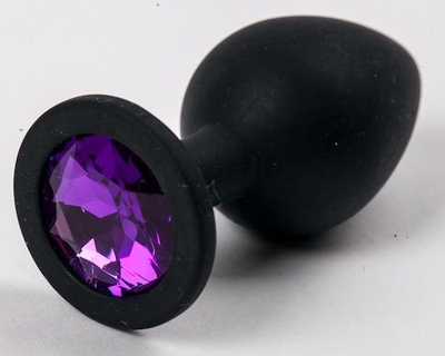 Черная силиконовая анальная пробка с фиолетовым кристаллом - 9,5 см. - фото, цены
