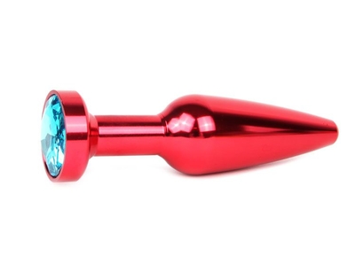 Удлиненная коническая гладкая красная анальная втулка с голубым кристаллом - 11,3 см. - фото, цены