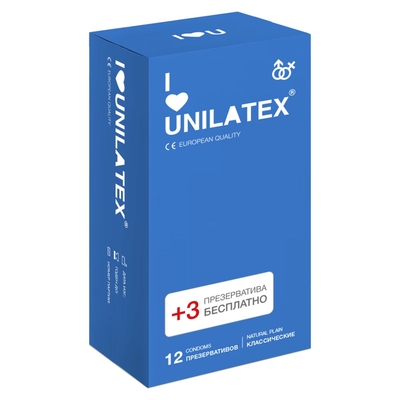 Классические презервативы Unilatex Natural Plain - 12 шт. + 3 шт. в подарок - фото, цены