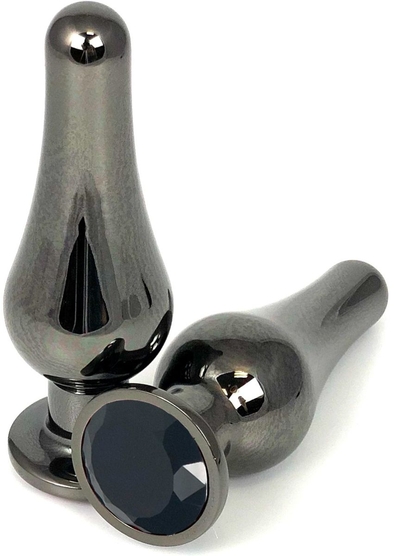 Черная удлиненная анальная пробка с черным кристаллом - 11,5 см. - фото, цены