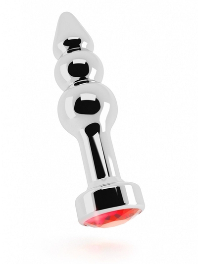 Серебристая анальная пробка-ёлочка с красным кристаллом - 11,5 см. - фото, цены