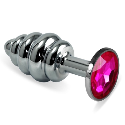 Ребристая серебристая пробка с рубиновым кристаллом - 7,6 см. - фото, цены