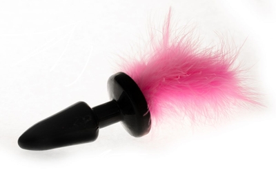 Чёрная анальная пробка с розовым хвостом - фото, цены