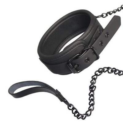Чёрный ошейник с поводком Blaze Collar And Chain Black - фото, цены