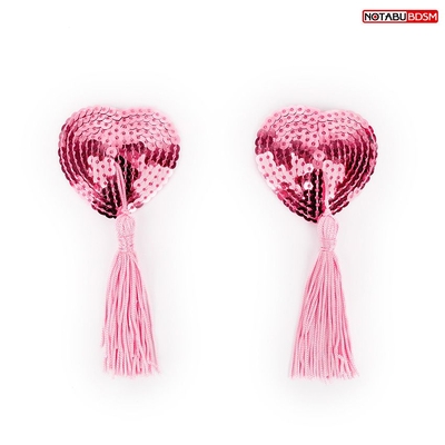 Розовые текстильные пестисы в форме сердечек с кисточками - фото, цены