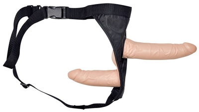 Телесный страпон с вагинальной пробкой Double Dong Strap-On - 19 см. - фото, цены