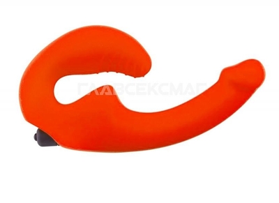Оранжевый анатомический страпон с вибрацией - фото, цены