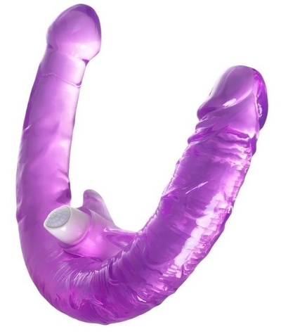 Фиолетовый двухсторонний фаллоимитатор с вибропулей - 35 см. - фото, цены