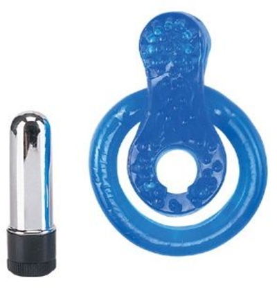 Синее эрекционное виброкольцо с минивибратором - фото, цены