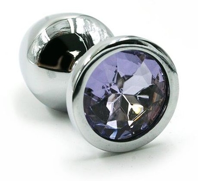 Серебристая алюминиевая анальная пробка с светло-фиолетовым кристаллом - 7 см. - фото, цены