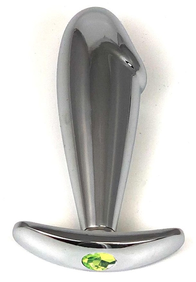Серебристая анальная пробка-фаллос с лаймовым кристаллом – 9,5 см. - фото, цены