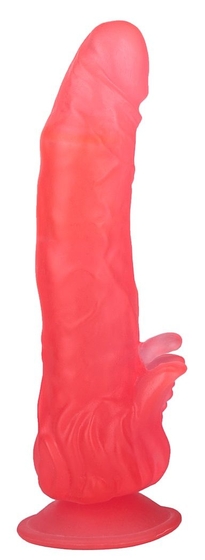 Розовый фаллоимитатор с лепестками у присоски - 18,5 см. - фото, цены
